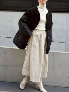 「アイテム（ノーカラージャケット）」を使った、TRIANGLE PALETTEさん（レディース・165cm）の秋コーディネート