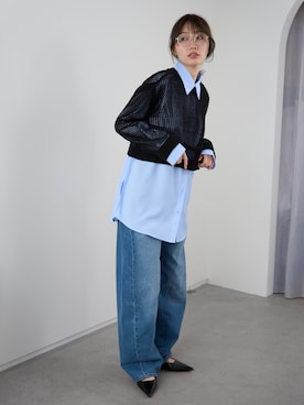 「TRIANGLE PALETTE（トライアングルパレット）のメッシュニットプルオーバー（ニット/セーター、ブラック系）」を使った、TRIANGLE PALETTEさん（レディース・163cm）の春コーディネート