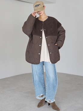 「アイテム（ノーカラージャケット）」を使った、TRIANGLE PALETTEさん（レディース・166cm）の冬コーディネート