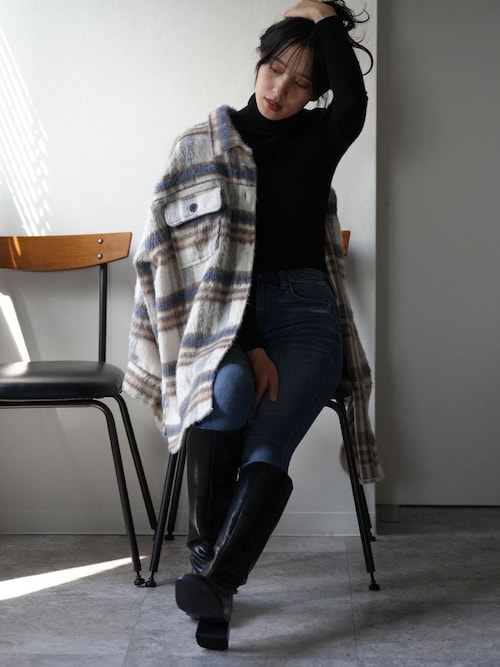 セール】オーバーサイズ シャギーチェックシャツジャケット（ブルゾン