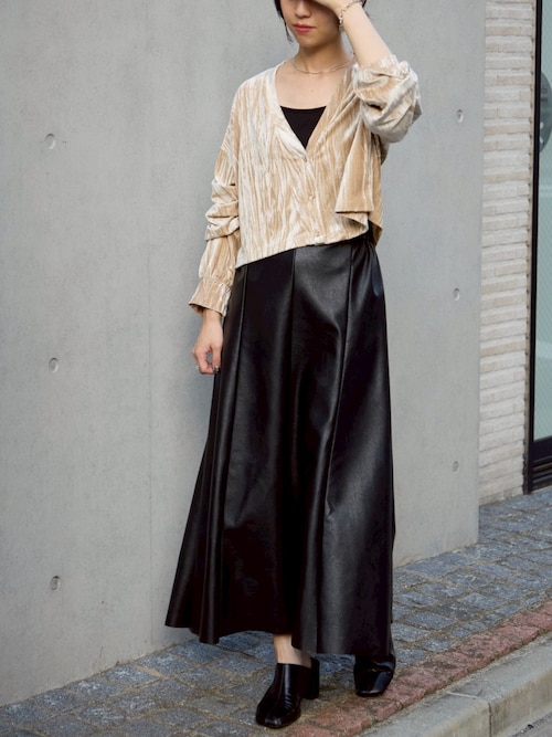 フェイクレザーフレアスカート/セットアップ対応（スカート