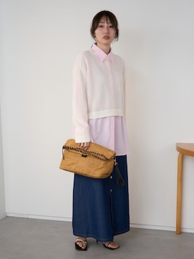 「TRIANGLE PALETTE（トライアングルパレット）のメッシュニットプルオーバー（ニット/セーター、ホワイト系）」を使った、TRIANGLE PALETTEさん（レディース・163cm）の春コーディネート