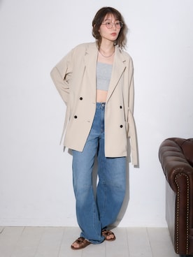 「TRIANGLE PALETTE（トライアングルパレット）のウエストアレンジデザイン ダブルテーラードジャケット/入卒式／セレモニー（テーラードジャケット、ベージュ系）」を使った、TRIANGLE PALETTEさん（レディース・163cm）の春コーディネート