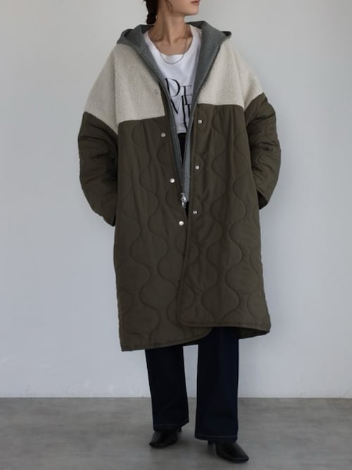 【美品Pal'las Palace】キルティング切替ブルゾン　ダウンジャケット TRIANGLE PALETTE ダウンコート ダウンジャケット ロングボア切り替え