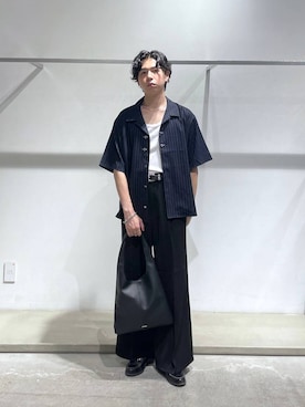 「HARE（ハレ）の【SET UP対応 接触冷感 イージーケア】TOROMIワイドパンツ(HARE)（スラックス、ブラック系）」を使った、k0ta1101さん（メンズ・164cm）の夏コーディネート