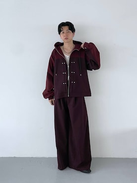 「HARE（ハレ）の【SET UP対応】3ディメンションワイドパンツ/AW(HARE)（スラックス、レッド系）」を使った、k0ta1101さん（メンズ・164cm）の夏コーディネート