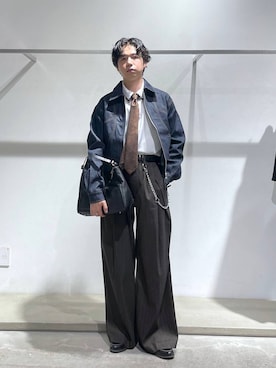 「HARE（ハレ）の【SET UP対応】ディープタックワイドストレートパンツ(HARE)（スラックス、ブラウン系）」を使った、k0ta1101さん（メンズ・164cm）の秋コーディネート