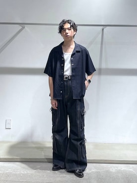 「HARE（ハレ）の【SET UP対応】ファイヤーマンバックルデニムパンツ(HARE)（デニムパンツ、ブルー系）」を使った、k0ta1101さん（メンズ・164cm）の夏コーディネート