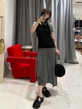「leinwande（ラインヴァンド）の【leinwande】Mixture Rib Knitted Tank（タンクトップ、ブラック系）」を使った、HIGASH STAFFさん（レディース・163cm）の夏コーディネート