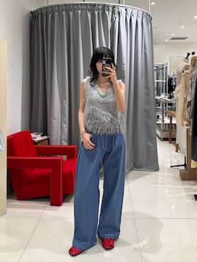 「leinwande（ラインヴァンド）の【leinwande】26AW新作 Alpaca Fringe Vest / アルパカフリンジベスト（ベスト、ブルー系）」を使った、HIGASH STAFFさん（レディース・163cm）の夏コーディネート