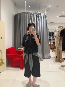 「soduk（スドーク）の【soduk】26SS新作 dog and cat bawling zip knit /ドッグ&キャットボーリングジップニット（ポロシャツ、ブルー系）」を使った、HIGASH STAFFさん（レディース・163cm）の夏コーディネート