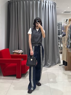 「leinwande（ラインヴァンド）の【leinwande】26AW新作 Padded T-Shirt / パッドTシャツ（Tシャツ/カットソー、ホワイト系）」を使った、HIGASH STAFFさん（レディース・163cm）の夏コーディネート