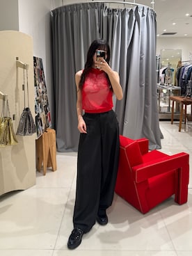 「TELOPLAN（テーロプラン）の【TELOPLAN】26SS新作 Efe Knit Tank Top / エフェニットタンクトップ（タンクトップ、レッド系）」を使った、HIGASH STAFFさん（レディース・163cm）の夏コーディネート