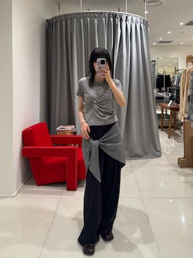 「leinwande（ラインヴァンド）の【leinwande】26SS新作 Stone Pinched Lyocel Tee（Tシャツ/カットソー、グレー系）」を使った、HIGASH STAFFさん（レディース・163cm）の夏コーディネート