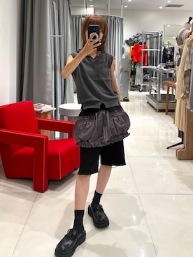 「TELOPLAN（テーロプラン）の【TELOPLAN】26SS新作 Rasim Pockets Skirt / ラシムポケットスカート（スカート、グレー系）」を使った、HIGASH STAFFさん（レディース・163cm）の夏コーディネート