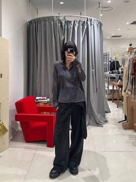 「TELOPLAN（テーロプラン）の【TELOPLAN】26SS新作 Temel Knit Cardigan / テメルニットカーディガン（カーディガン/ボレロ、グレー系）」を使った、HIGASH STAFFさん（レディース・163cm）の夏コーディネート