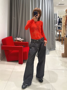 「leinwande（ラインヴァンド）の【leinwande】Blueberry Lace Top（Tシャツ/カットソー、レッド系）」を使った、HIGASH STAFFさん（レディース・163cm）の夏コーディネート