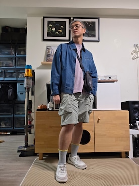 「Clarks（クラークス）のアイテム」を使った、Benjamin Hsuさん（メンズ・170cm）の夏コーディネート