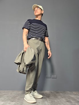 「Clarks（クラークス）のアイテム」を使った、Benjamin Hsuさん（メンズ・170cm）の夏コーディネート