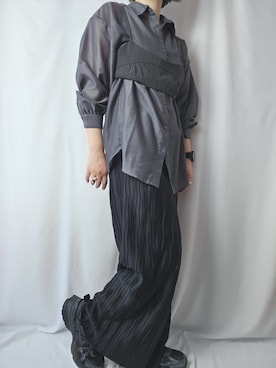 「coca（coca）（コカ）の＼SNSで話題／ ウェーブプリーツパンツ（その他パンツ、ブラック系）」を使った、.megさん（レディース・160cm）の秋コーディネート