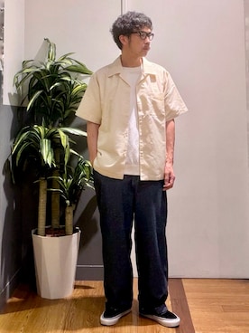 「BACK NUMBER（バックナンバー）のBACK NUMBER(バックナンバー)裾リブショートスリーブＴ（Tシャツ/カットソー、ホワイト系）」を使った、nobata00さん（メンズ）の春コーディネート