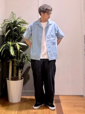 「BACK NUMBER（バックナンバー）のBACK NUMBER(バックナンバー)裾リブショートスリーブＴ（Tシャツ/カットソー、ホワイト系）」を使った、nobata00さん（メンズ）の春コーディネート
