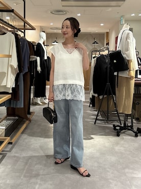 「PAPILLONNER（パピヨネ）のステンレスメタルチョーカー（ネックレス、シルバー系）」を使った、takaokaさん（レディース・157cm）の秋コーディネート
