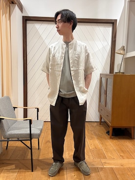 「URBAN RESEARCH DOORS（アーバンリサーチドアーズ）のシルケットリネン バンドカラーショートスリーブシャツ（シャツ/ブラウス、ホワイト系）」を使った、yugoiida1009さん（メンズ・172cm）の春コーディネート