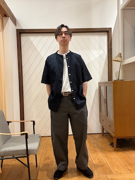 「URBAN RESEARCH DOORS（アーバンリサーチドアーズ）のリネンブレンド デニムバンドショートスリーブシャツ（シャツ/ブラウス、ブルー系）」を使った、yugoiida1009さん（メンズ・172cm）の春コーディネート
