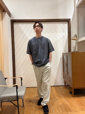 「Snow Peak（スノーピーク）の『別注』Snow Peak Apparel×DOORS　POCKET LOGO SHORT-SLEEVE T-SHIRTS（Tシャツ/カットソー、ブルー系）」を使った、yugoiida1009さん（メンズ・172cm）の春コーディネート