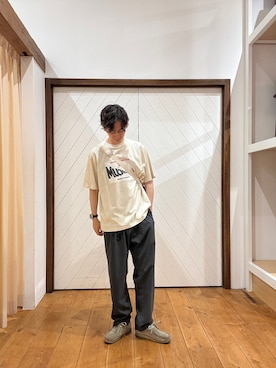 「URBAN RESEARCH DOORS（アーバンリサーチドアーズ）の『別注』Savignac×DOORS　プリントTシャツ（Tシャツ/カットソー、ホワイト系）」を使った、yugoiida1009さん（メンズ・172cm）の夏コーディネート