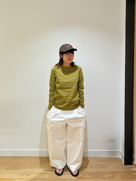 「URBAN RESEARCH DOORS（アーバンリサーチドアーズ）のFORK&SPOON　ボートネックボーダー（Tシャツ/カットソー、イエロー系）」を使った、アユミさん（レディース・160cm）の夏コーディネート
