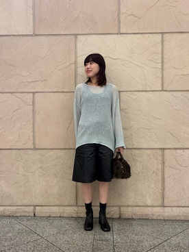 「URBAN RESEARCH ROSSO（アーバンリサーチロッソ）のモヘア混スパンコールシアーニット（ニット/セーター、グリーン系）」を使った、アユミさん（レディース・160cm）の秋コーディネート