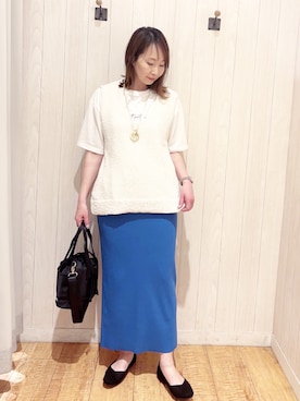 「SHOO・LA・RUE（シューラルー）の【2点セット/S-LL】ニットベスト＆ロゴTシャツSET（その他トップス、ホワイト系）」を使った、あいこさん（レディース・157cm）の春コーディネート