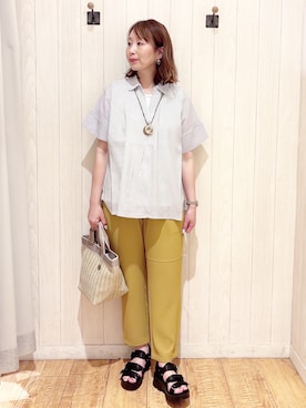 「SHOO・LA・RUE（シューラルー）の【2点セット/S-LL/洗濯機可】時短でコーデ決まる スラブスキッパーシャツ＋タンクトップ（その他トップス、ホワイト系）」を使った、あいこさん（レディース・157cm）の夏コーディネート