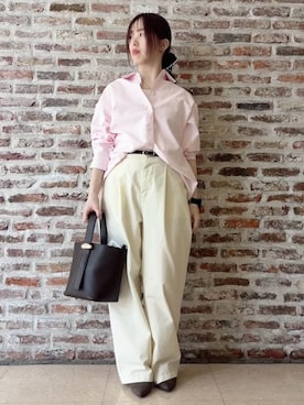 「THE SHOP TK （ザ ショップ ティーケー ）の【POLO BCS 別注】ストライプOXシャツ（シャツ/ブラウス、ピンク系）」を使った、tokiさん（レディース・155cm）の春コーディネート