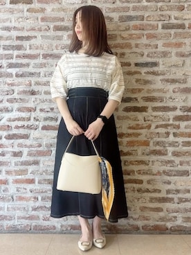 「THE SHOP TK （ザ ショップ ティーケー ）の【1枚で美人見え】 フリルレースボーダートップス（Tシャツ/カットソー、ホワイト系）」を使った、tokiさん（レディース・155cm）の春コーディネート