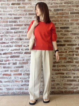 「THE SHOP TK （ザ ショップ ティーケー ）の【S-XL/ひんやりタッチ】美しさ際立つ 6分袖ニット 洗濯機OK/UVケア/毛玉になりにくい（ニット/セーター、レッド系）」を使った、tokiさん（レディース・155cm）の春コーディネート