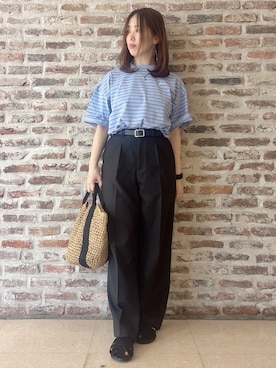 「THE SHOP TK （ザ ショップ ティーケー ）のワンポイント刺繍マルチボーダーTee（Tシャツ/カットソー、ブルー系）」を使った、tokiさん（レディース・155cm）の春コーディネート