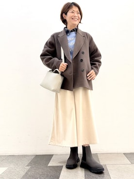 「アイテム（ピーコート、ブラウン系）」を使った、Haruさん（レディース・159cm）の冬コーディネート