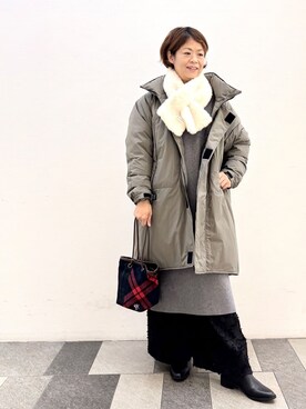 「アイテム（ダウンジャケット/コート、グリーン系）」を使った、Haruさん（レディース・159cm）の秋コーディネート