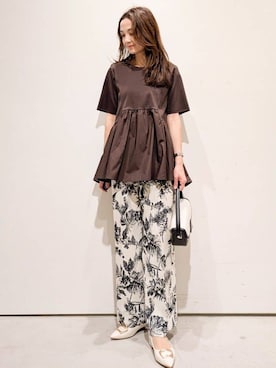「OPAQUE.CLIP（オペークドットクリップ）の◆ペプラムドッキングカットソー【洗濯機洗い可】（Tシャツ/カットソー）」を使った、machiさん（レディース・157cm）の春コーディネート