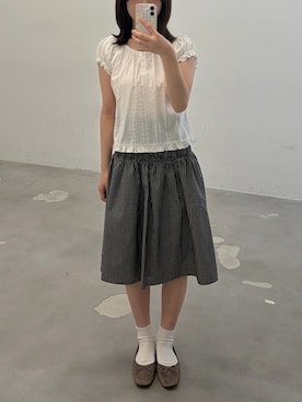 「GIUNON（ジウノン）の2way henley neck blouse / 2way ヘンリーネックブラウス（シャツ/ブラウス、ホワイト系）」を使った、花凜さん（レディース・158cm）の夏コーディネート