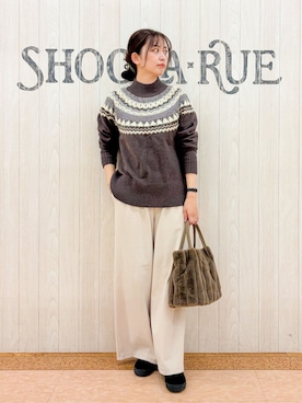 「SHOO・LA・RUE（シューラルー）の【洗濯機可/S-LL】配色が大人かわいい　フェアアイル柄求心ニット（ニット/セーター、ブラウン系）」を使った、Nakaさん（レディース・163cm）の冬コーディネート