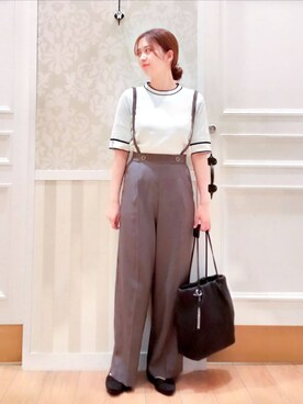 「grove（グローブ）の【ひんやり多機能】やわらかドライタッチワイドスリーブプルオーバー（ニット/セーター、ホワイト系）」を使った、Nakaさん（レディース・163cm）の春コーディネート
