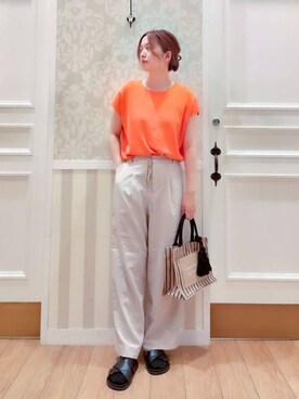 「grove（グローブ）のロープベルトで差がつく 洗練リラックスパンツ（その他パンツ、ベージュ系）」を使った、Nakaさん（レディース・163cm）の夏コーディネート