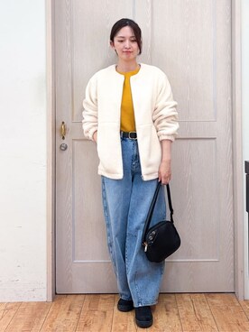 「SHOO・LA・RUE（シューラルー）の【洗濯機可】即サマになる ノーカラー ボアブルゾン（ブルゾン、ホワイト系）」を使った、Nakaさん（レディース・163cm）の秋コーディネート