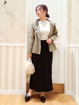 「grove（グローブ）の【撥水・洗える】マウンテンパーカ（ブルゾン、グリーン系）」を使った、Nakaさん（レディース・163cm）の春コーディネート