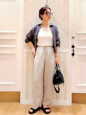 「grove（グローブ）のシアードッキングタンクトップ（タンクトップ、ホワイト系）」を使った、Nakaさん（レディース・163cm）の夏コーディネート