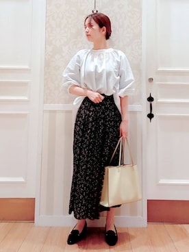 「grove（グローブ）の2WAYサッカースモックブラウス（シャツ/ブラウス、ホワイト系）」を使った、Nakaさん（レディース・163cm）の春コーディネート